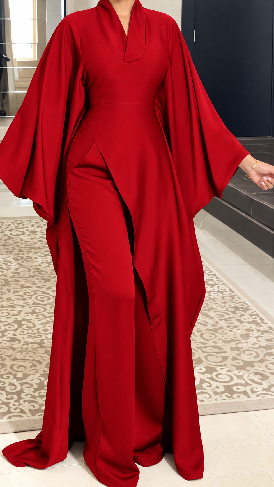 Abaya Élégance Rouge à Manches Papillon