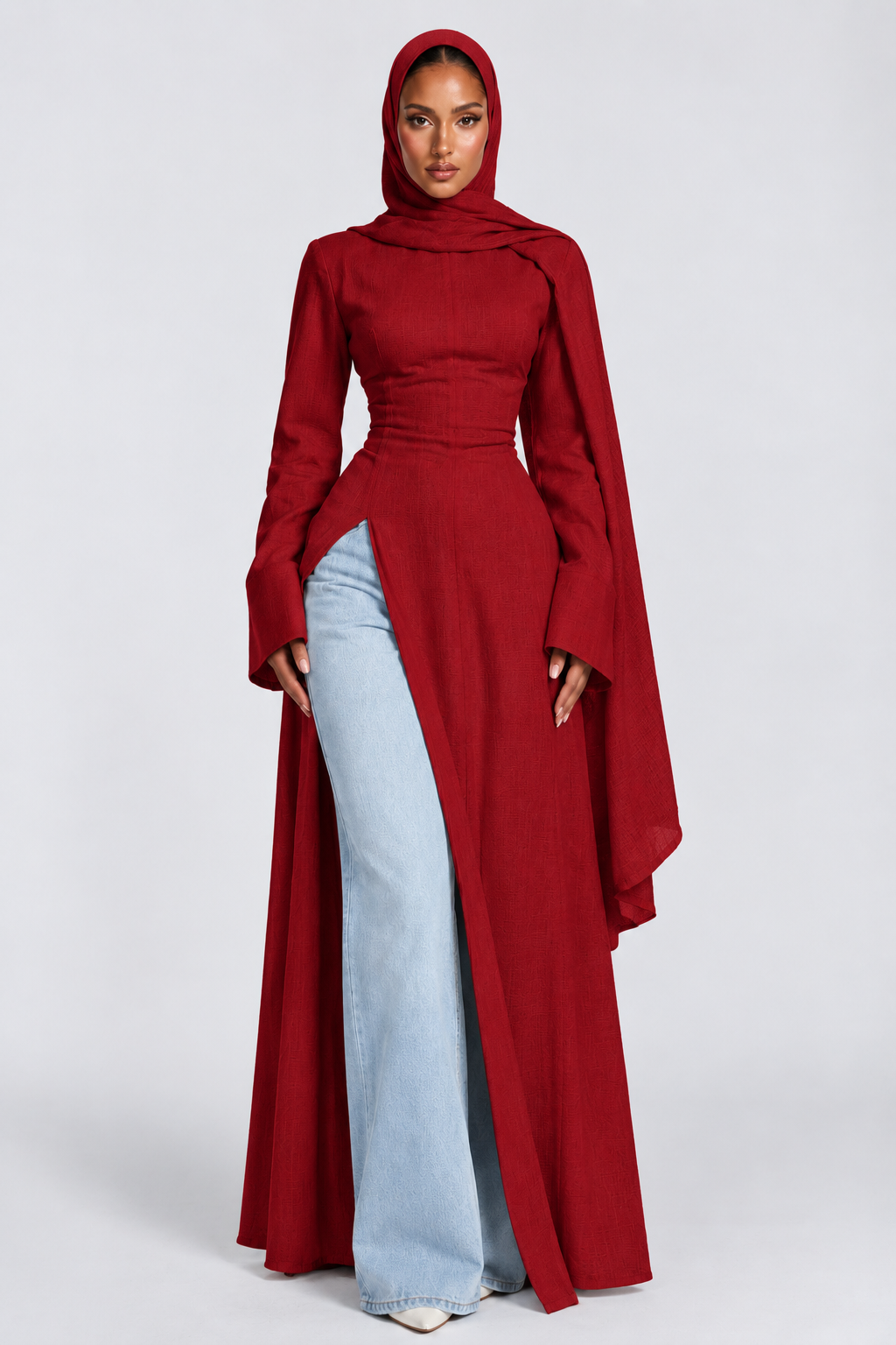Élégance Asymétrique – Ensemble Abaya & Jean
