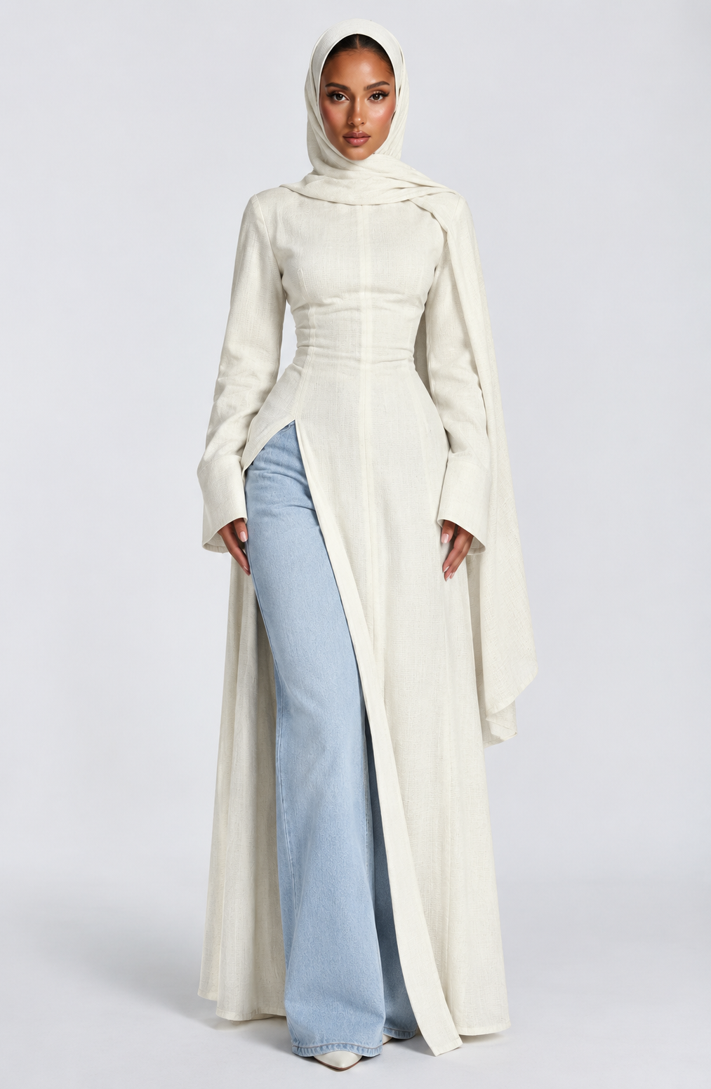 Élégance Asymétrique – Ensemble Abaya & Jean
